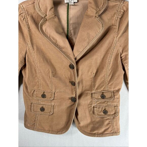 Preppy Ann Taylor LOFT Tan Corduroy Blazer Jacket Casual Fall Classic Y2K 10 - Picture 2 of 13